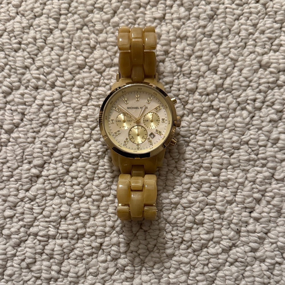Michael Kors Beige Acrylic Tortoise Chronograph Watch